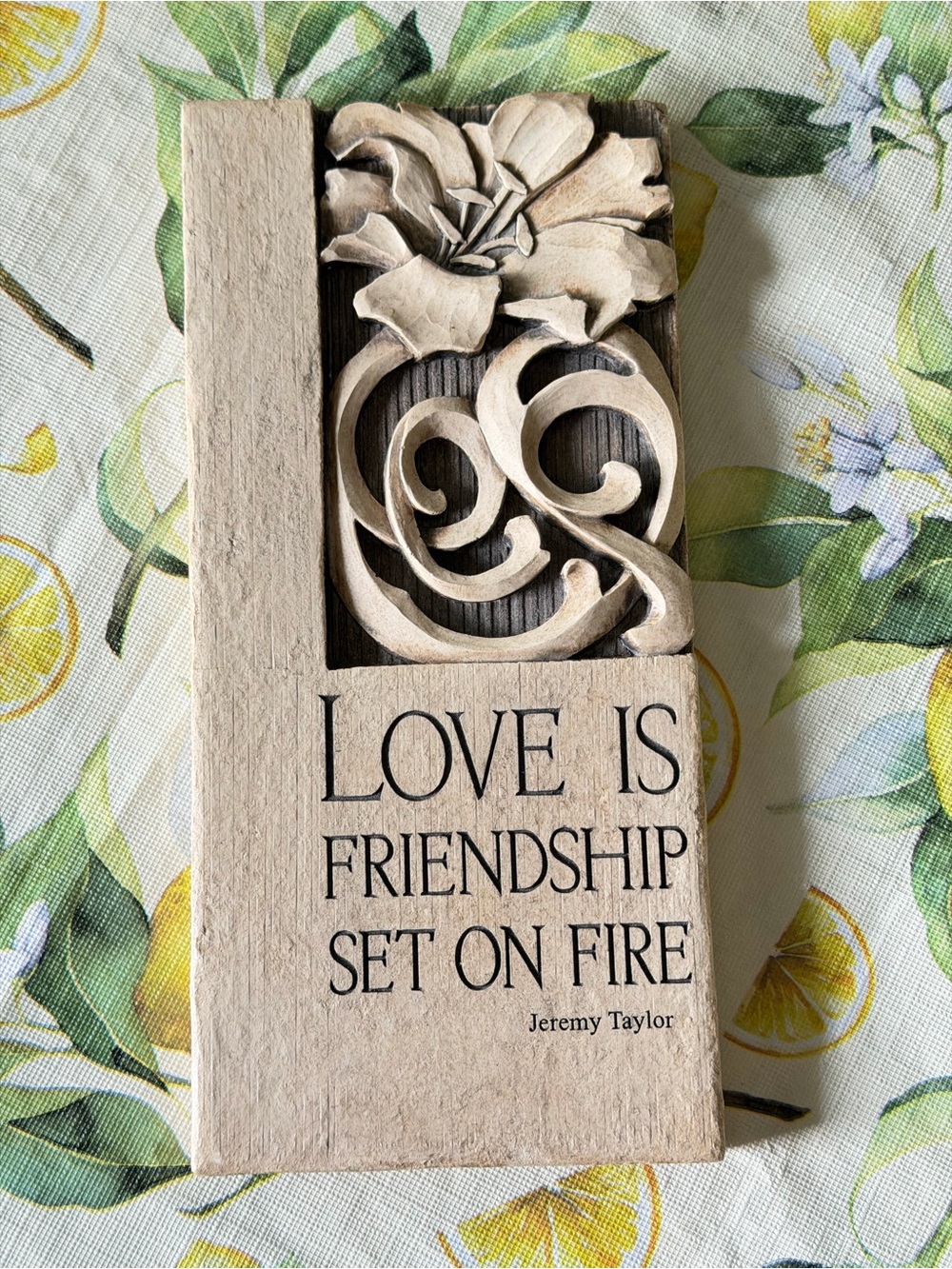 Concrete Wall Plaque "Love Is Friendship Set On Fire"